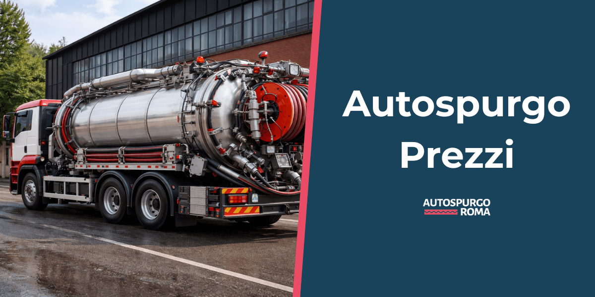 Camion autospurgo in azione con scritta prezzi autospurghi